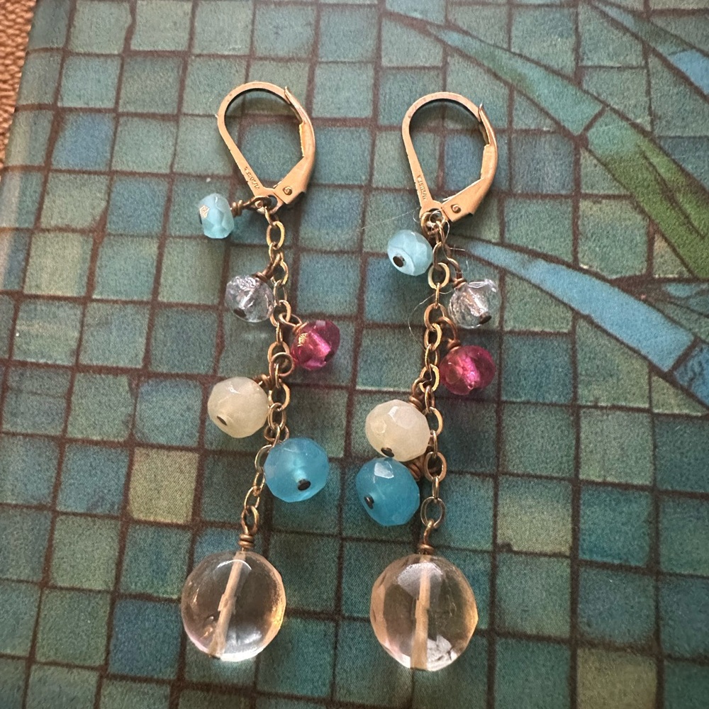 Waterfall earrings gold filled and multicolored gemstones